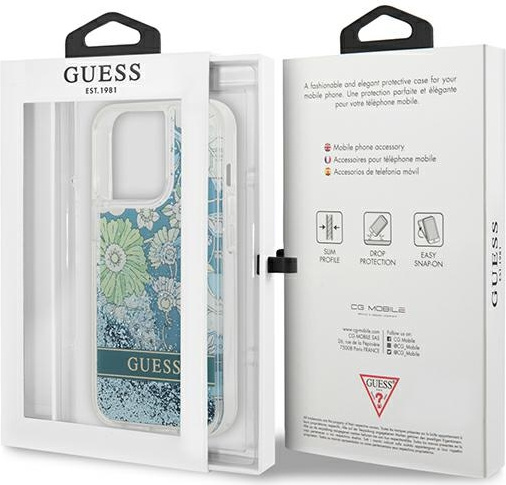 Guess GUHCP13LLFLSN Apple iPhone 13 Pro green hardcase Flower Liquid Glitter