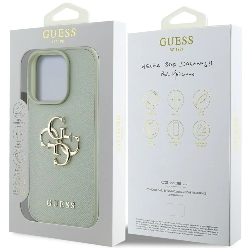 Guess Grained Big 4G Logo Small Classic Logo Apple iPhone 16 Pro green