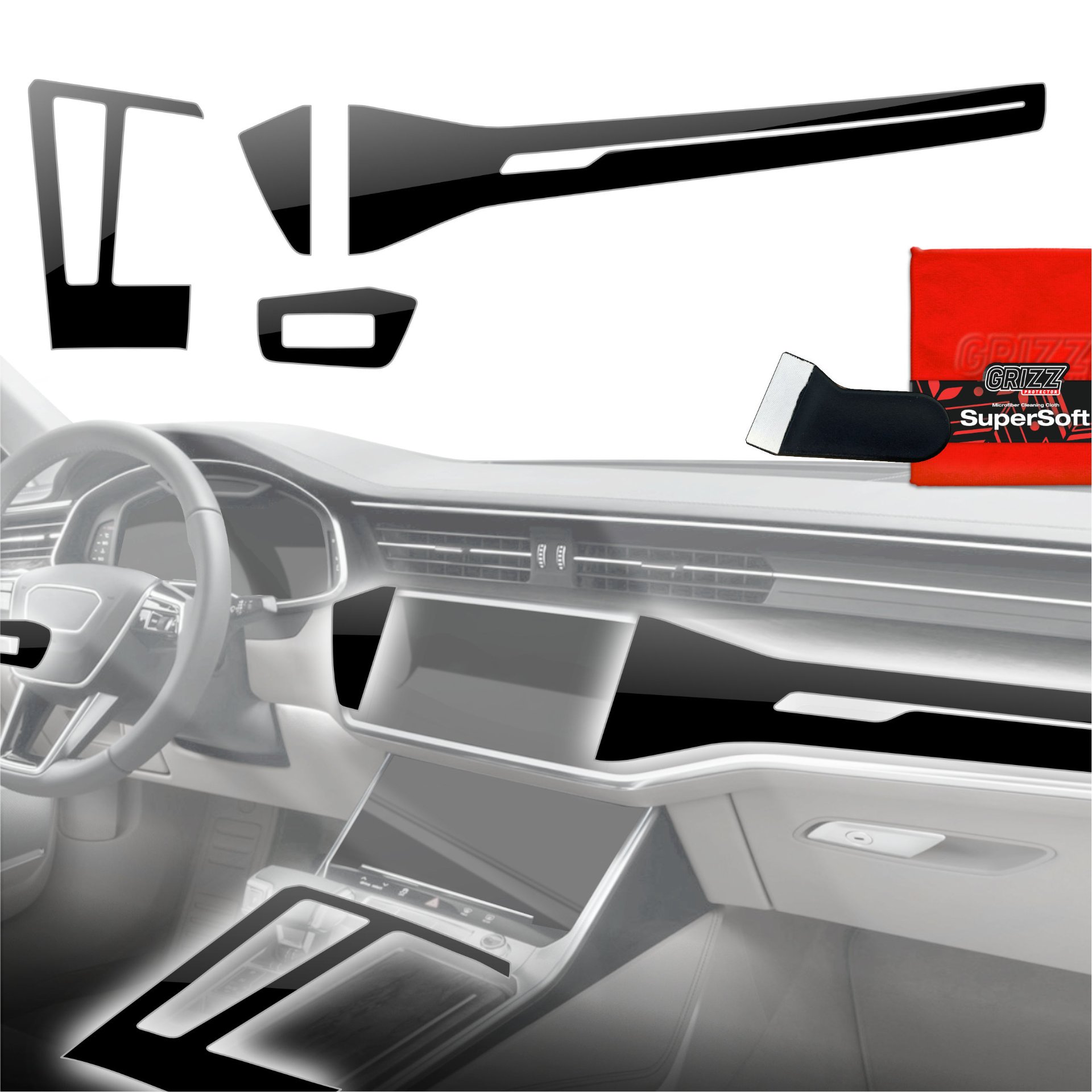 Folia do wnętrza GrizzGlass PianoSkin Glossy do Audi A6 C8 (2018-2024) [4w1]