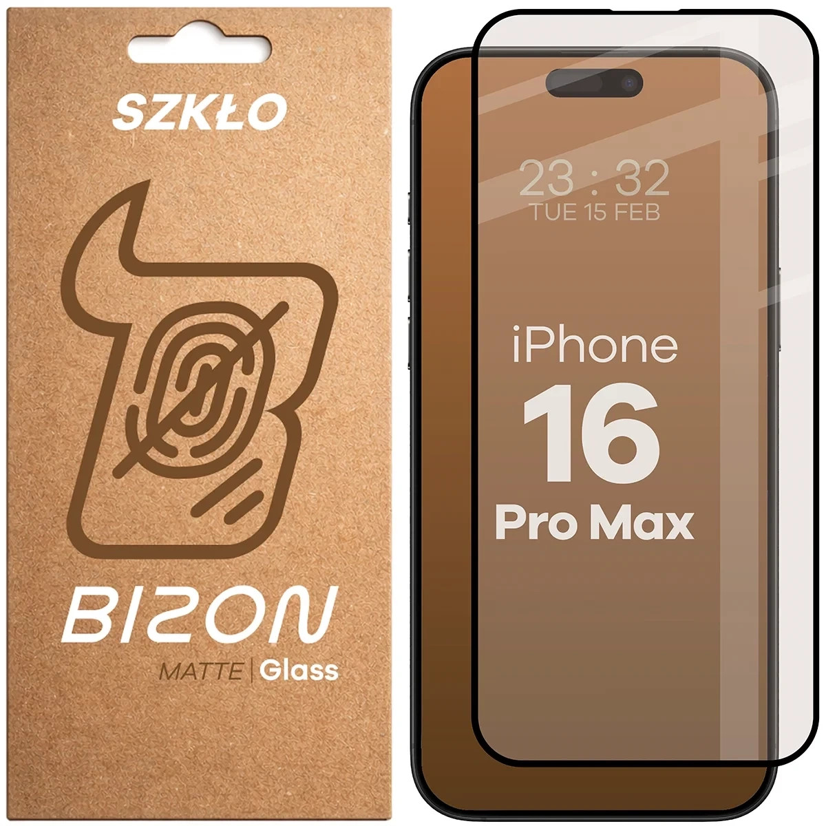 Matowe szkło hartowane Bizon Glass Matte do Apple iPhone 16 Pro Max, czarna ramka