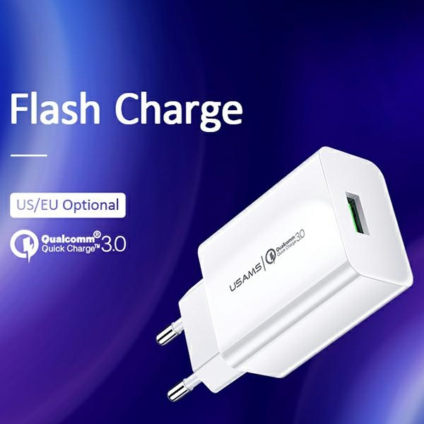 USAMS T22 Wall Charger 1xUSB 18W 3A QC3.0 + USB-C cable 1m white T48OCLN01