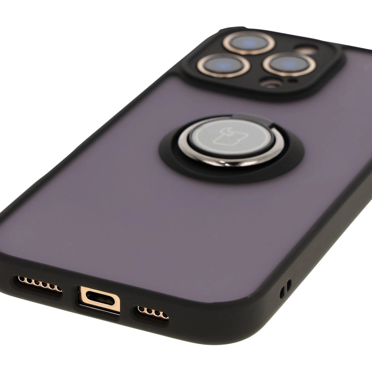 Bizon Case Hybrid Ring Apple iPhone 16 Pro Max smoky with a black frame