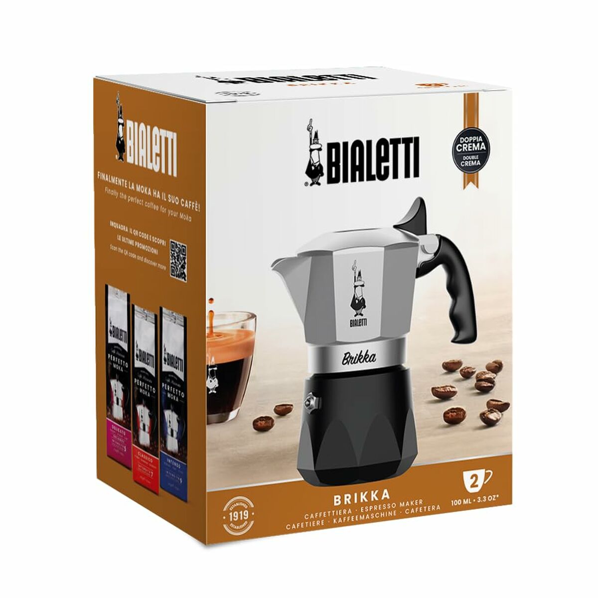 Italian Coffee Pot Bialetti BRIKKA Black Aluminium 2 Cups
