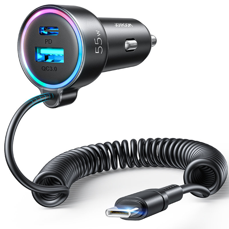 Joyroom fast car charger 3 in 1 with USB-C cable 1.5m 55W black (JR-CL07)