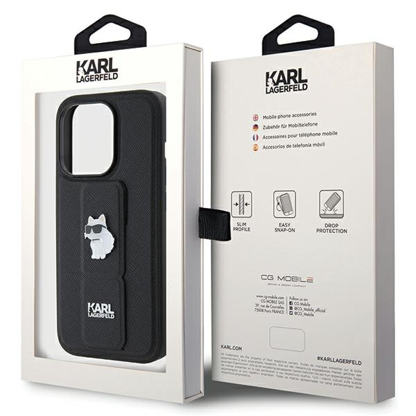 Karl Lagerfeld KLHCP14XGSACHPK Apple iPhone 14 Pro Max hardcase Gripstand Saffiano Choupette Pins black