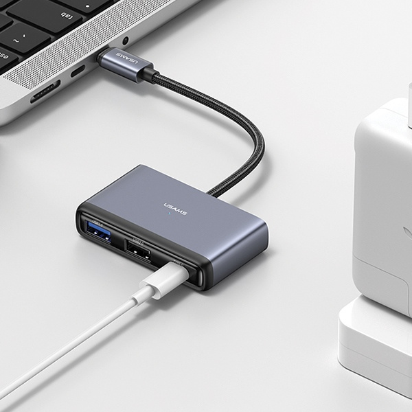 USAMS US-SJ628 HUB 5w1 USB-C / USB-A 2.0,USB 3.0,USB-C,TF,SD dark grey