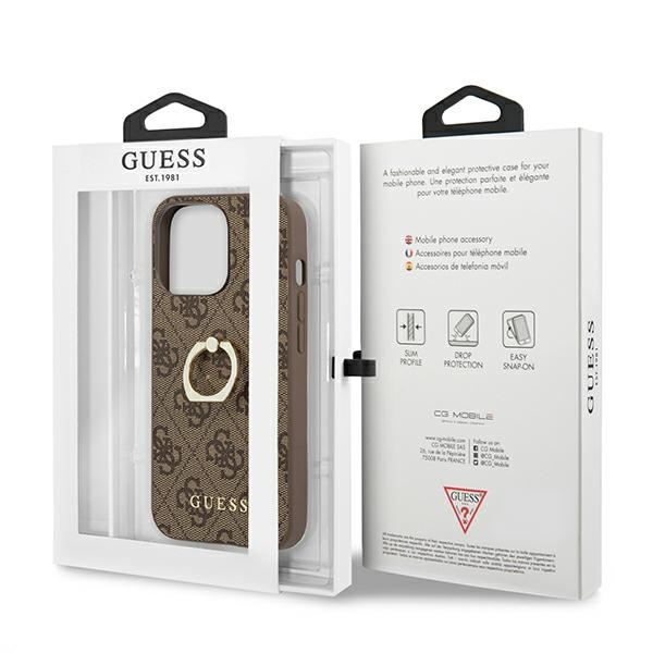 Guess GUHCP13L4GMRBR Apple iPhone 13 Pro brown hardcase 4G with ring stand