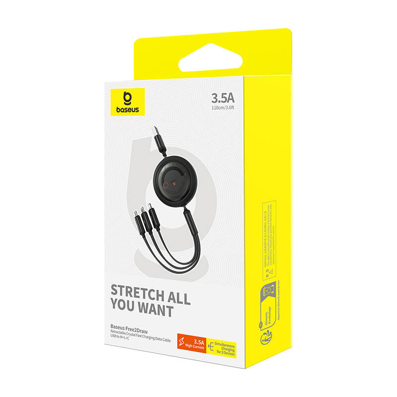 Baseus Free2Draw 3-in-1 cable USB-A / micro USB, Lightning, USB-C 3.5A 1.1m cable black