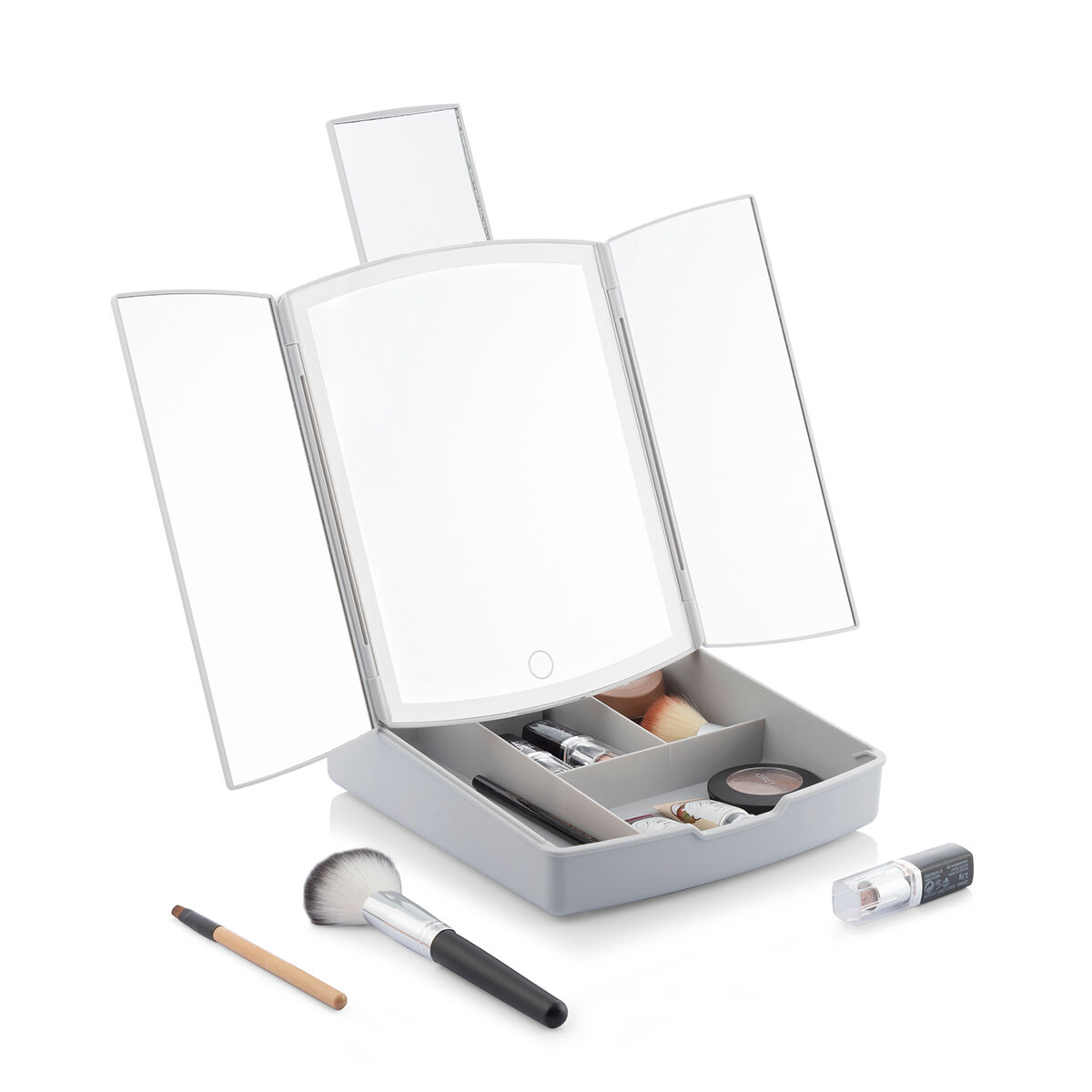 3-In-1 Folding LED Mirror with Make-up Organiser Panomir InnovaGoods 3-In-1 Folding LED Mirror with Make-up Organiser Panomir InnovaGoods