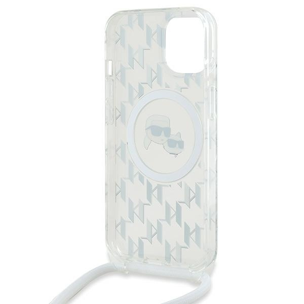 Karl Lagerfeld KLHMP15SHCKCKLCT Apple iPhone 15 / 14 / 13 hardcase IML Crossbody Monogram Karl & Choupette Head MagSafe transparent