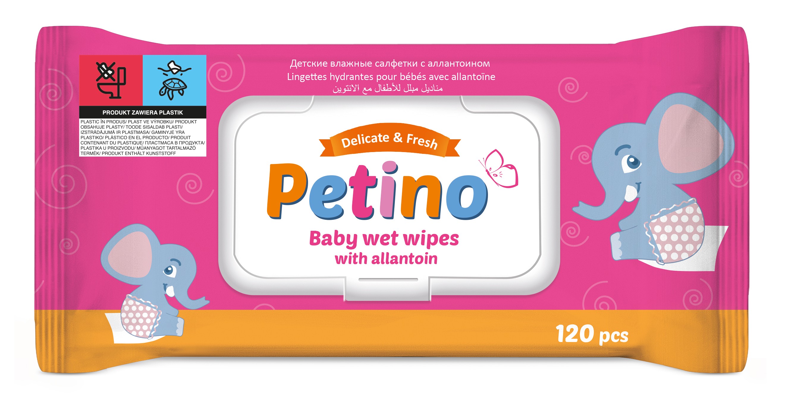 PETINO Delicate&Fresh Nawilżane Chusteczki dla dzieci z alantoiną 1op-120szt