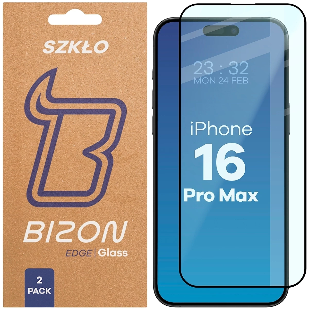 Szkło hartowane Bizon Glass Edge Duo do Apple iPhone 16 Pro Max czarna ramka [2 PACK]