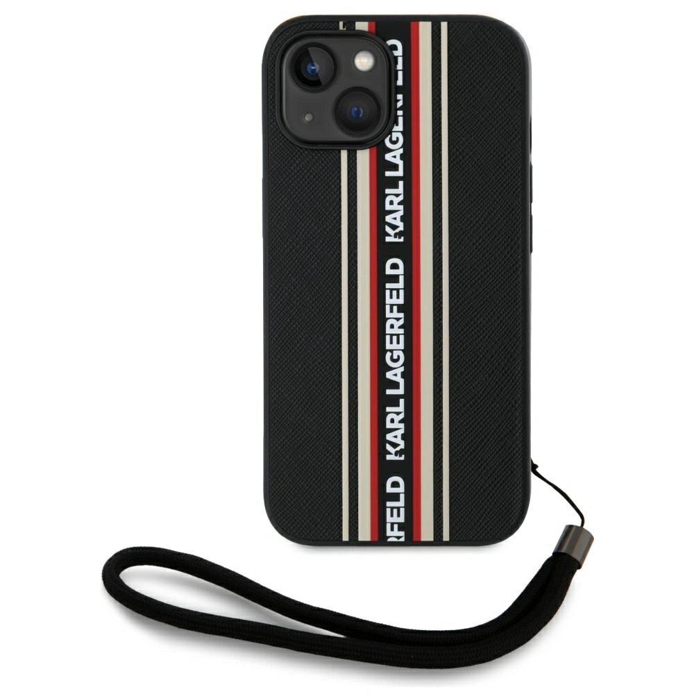 Etui Karl Lagerfeld Saffiano Athleisure Stripes Cord do Apple iPhone 15 czarno-czerwony
