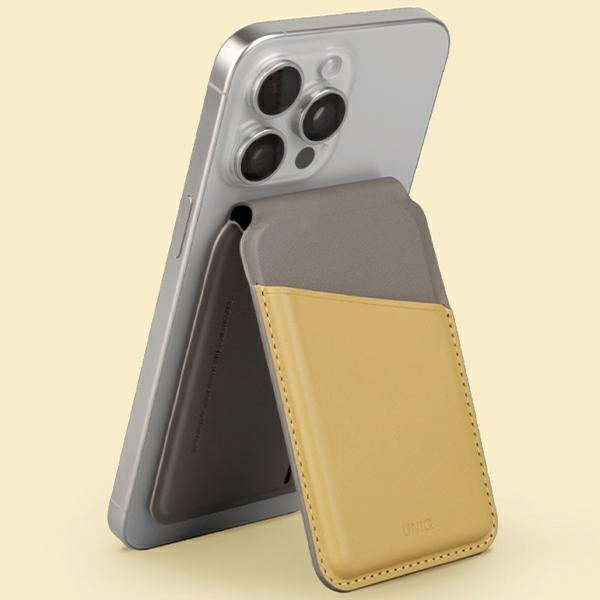 UNIQ Lyden DS RFID magnetic wallet with stand function canary yellow-flint grey
