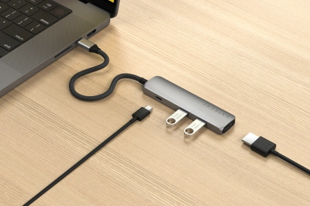 Satechi 4-in-1 HUB USB-C Slim Multiport Adapter 4K USB-C / 2xUSB-A, USB-C, 4K HDMI space grey