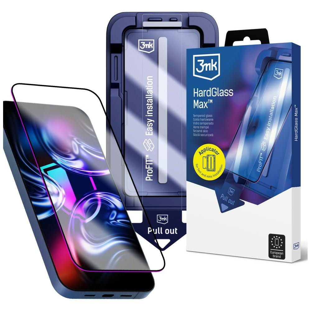 Szkło hartowane 3MK HardGlass Max z aplikatorem do Apple iPhone 13 / 13 Pro / 14 / 16e / 17e czarny
