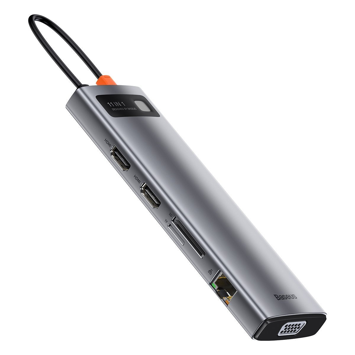 Hub 11in1 Baseus Metal Gleam Series, USB-C to 3x USB 3.0 + 2x HDMI + USB-C PD + Ethernet RJ45 + microSD/SD + VGA + AUX
