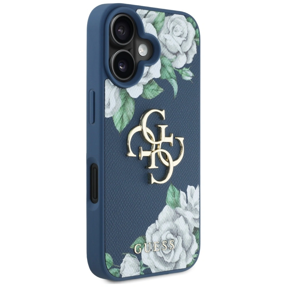 Etui Guess Grained Roses Big 4G logo do Apple iPhone 16 niebieski