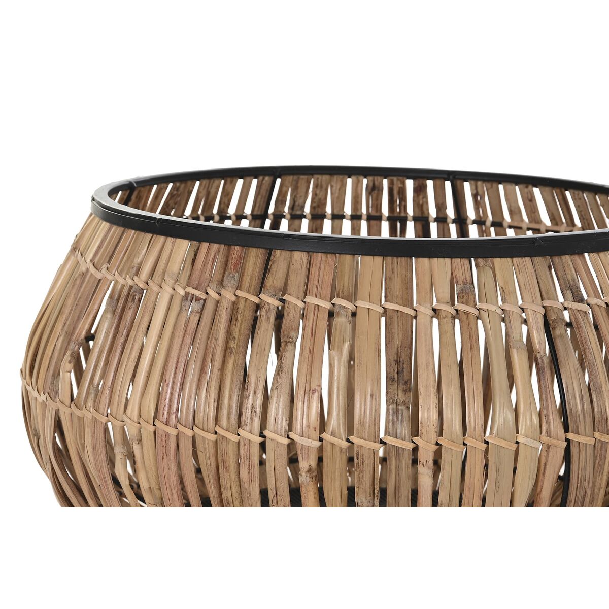 Set of pots DKD Home Decor Natural Black Metal Rattan (50 x 50 x 25,4 cm)