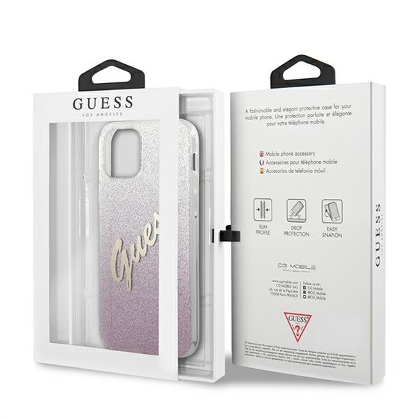 Guess GUHCP12LPCUGLSPI Apple iPhone 12 Pro Max pink hardcase Glitter Gradient Script