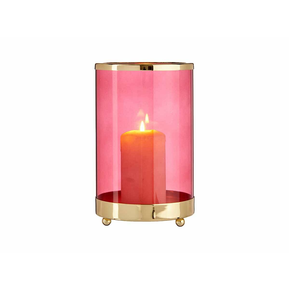 Kerzenschale Rosa Gold Zylinder Metall Glas (12,2 x 19,5 x 12,2 cm)