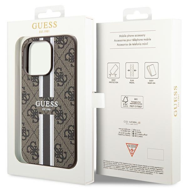 Guess GUHMP15LP4RPSW Apple iPhone 15 Pro hardcase 4G Printed Stripes MagSafe brown