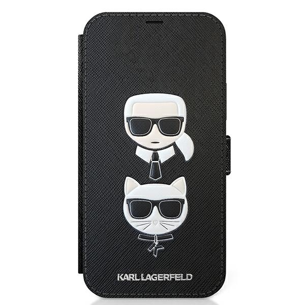 Karl Lagerfeld KLFLBKP12SSAKICKCBK Apple iPhone 12 mini black book Saffiano Karl & Choupette