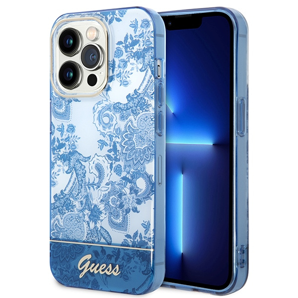 Guess GUHCP14XHGPLHB Apple iPhone 14 Pro Max blue hardcase Porcelain Collection