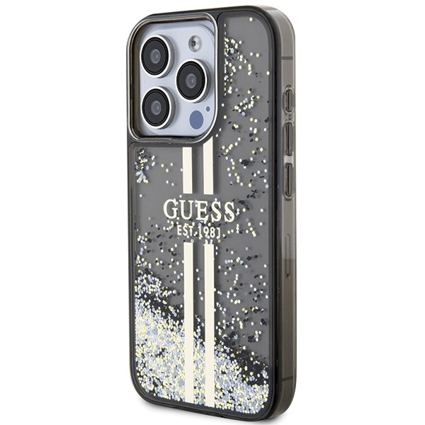 Guess GUHCP15LLFCSEGK Apple iPhone 15 Pro hardcase Liquid Glitter Gold Stripes black