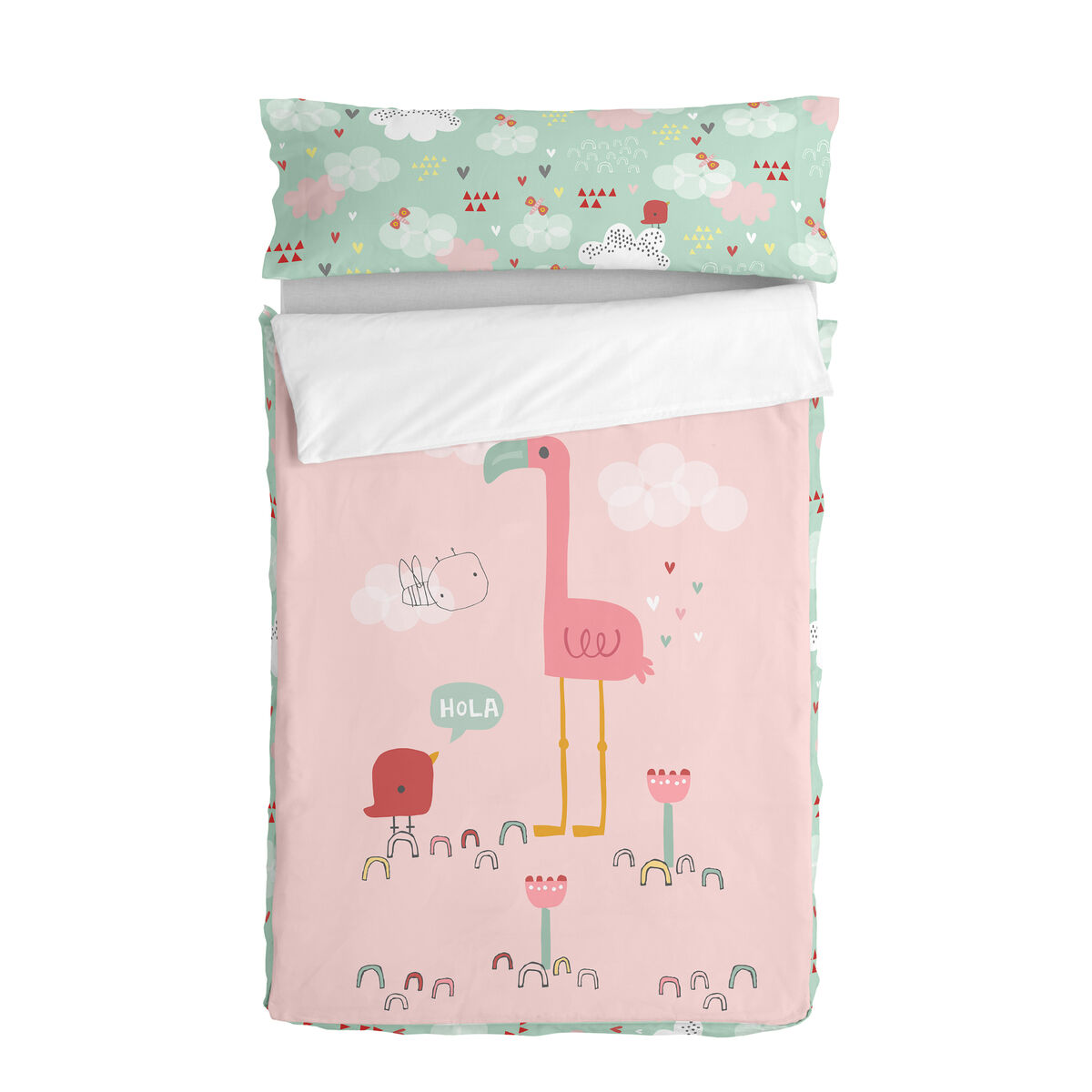 Quilted Zipper Bedding HappyFriday Moshi Moshi Hola Multicolour 90 x 200 cm