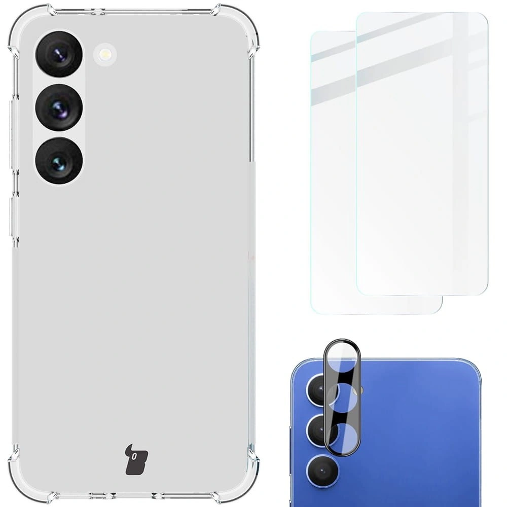 Bizon Case Clear Pack case + 2x screen glass + lens glass Samsung Galaxy S23 clear