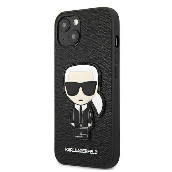 Karl Lagerfeld KLHCP13SOKPK Apple iPhone 13 mini black hardcase Saffiano Ikonik Karl`s Patch