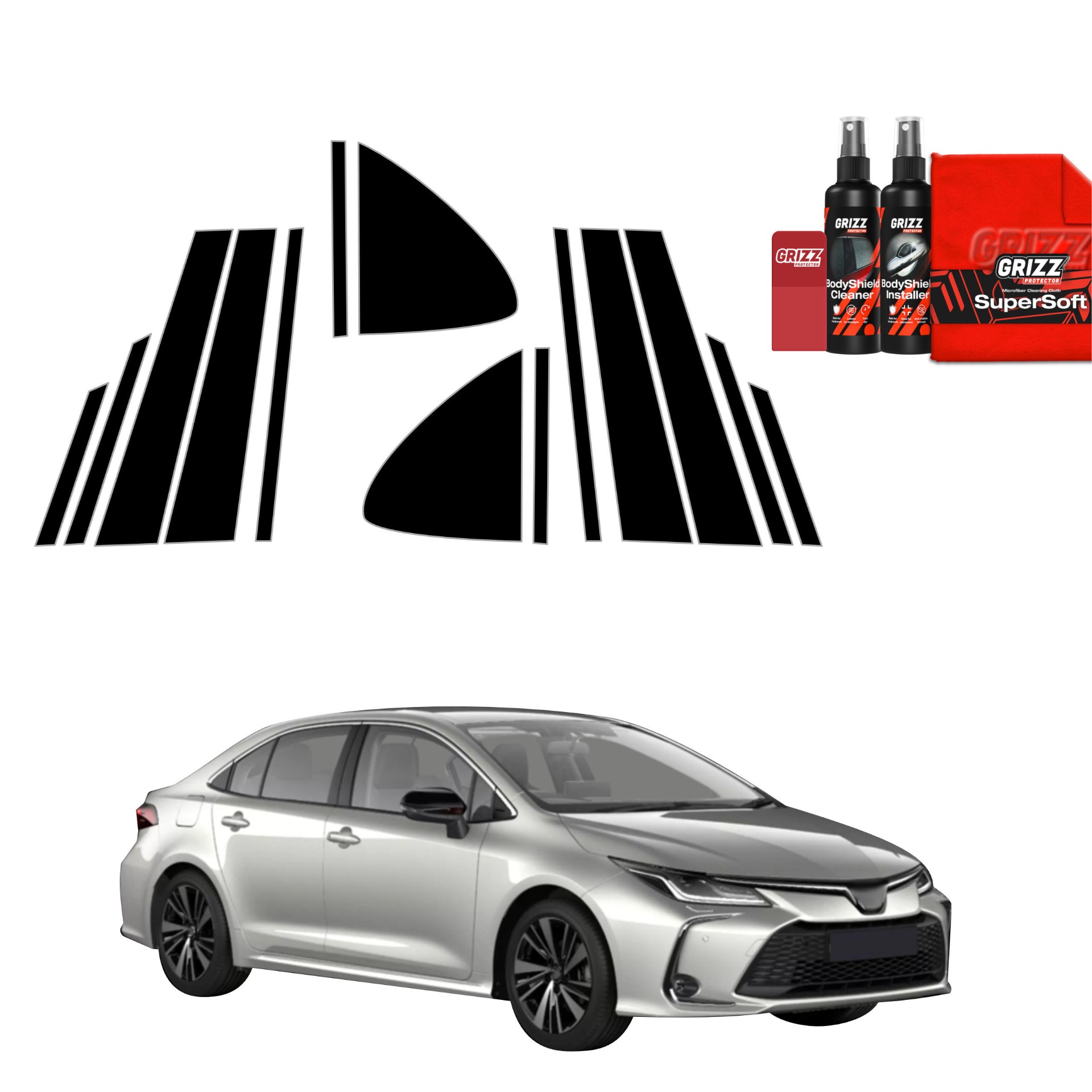 Folia na słupki GrizzGlass BodyShield Black do Toyota Corolla Sedan (2022-2026) [14w1]