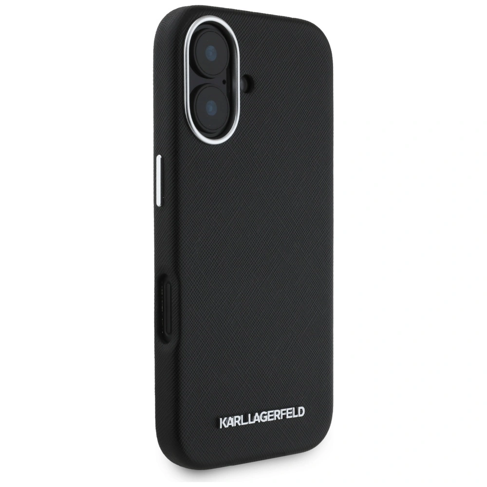 Karl Lagerfeld Saffiano Full Wrapped Elongated Metal Logo MagSafe Apple iPhone 16 black