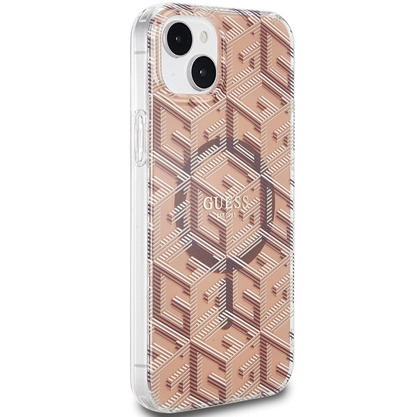 Guess GUHMP15SHGCUSTGW Apple iPhone 15 / 14 hardcase IML GCube MagSafe brown