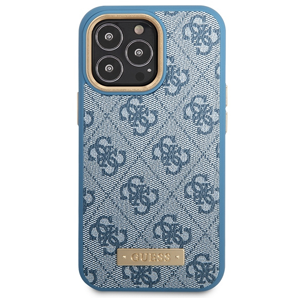 Guess GUHMP14LU4GPRB Apple iPhone 14 Pro blue hard case 4G Logo Plate MagSafe