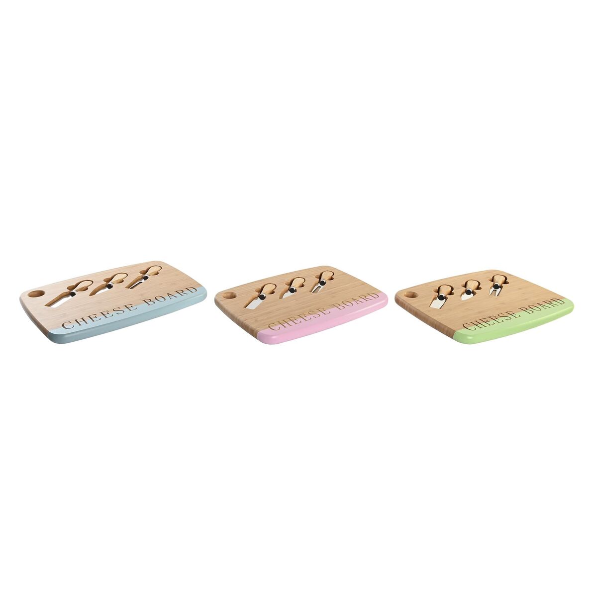 Cheeseboard DKD Home Decor 33,5 x 24 x 2 cm Blue Pink Stainless steel Green (3 Pieces)