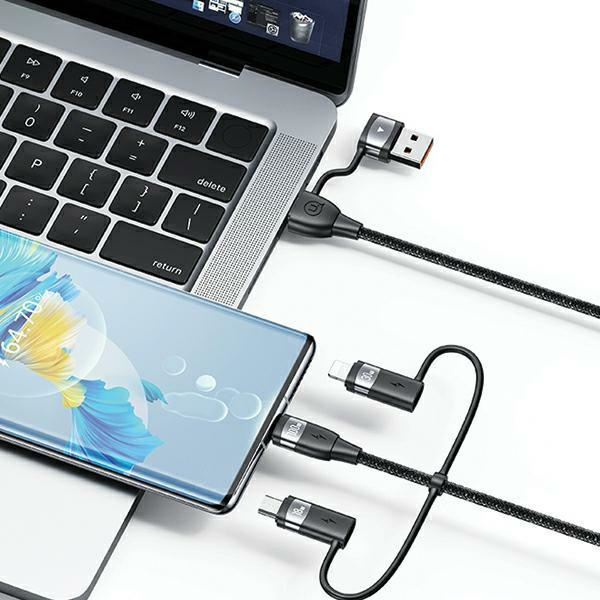 USAMS US-SJ645 U85 USB-A+USB-C/USB-C, Lightning, microUSB 6w1 1,2m 100W PD Fast Charge black