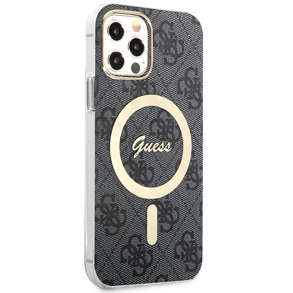 Guess GUBPP12MH4EACSK Case + Wireless Charger Apple iPhone 12/12 Pro black hard case 4G Print MagSafe