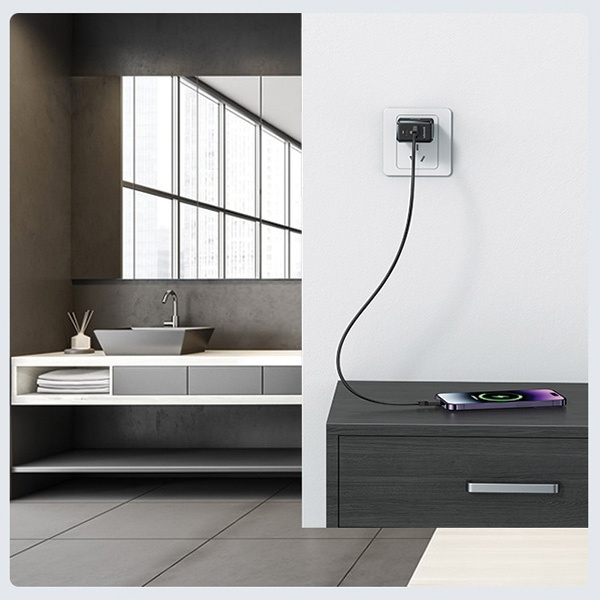 USAMS CC178TC02 wall charger 1xUSB-C+1xUSB-A 45W GaN PD+QC Fast Charging white
