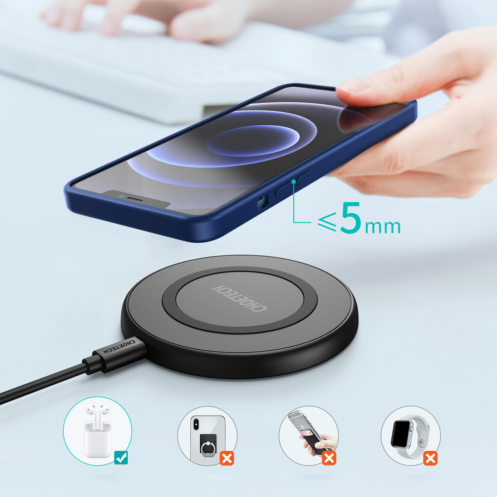 Choetech T526-S Wireless Charger Qi 10W + USB-A/microUSB Cable black