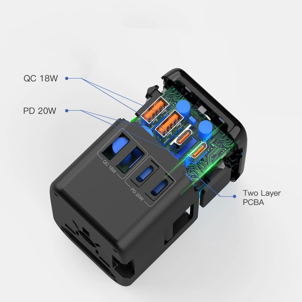 Adapter podróżny Tech-Protect TA200 Travel Adapter EU / UK / US / AU 2xUSB-A, 2xUSB-C Black