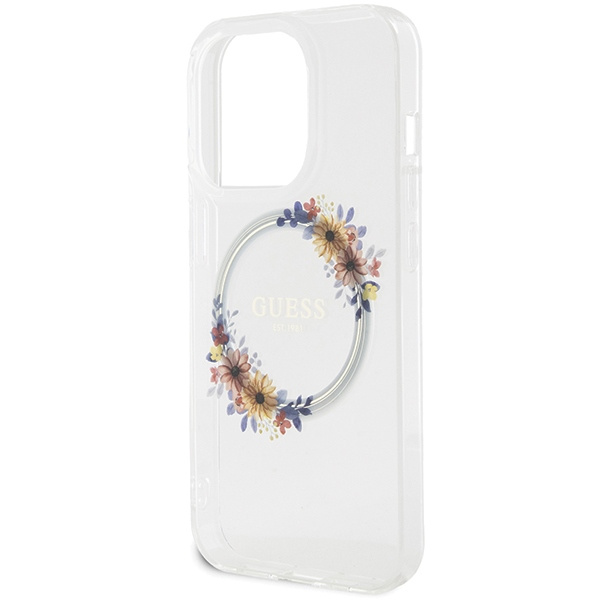 Guess GUHMP15XHFWFCT Apple iPhone 15 Pro Max hardcase IML Flowers Wreatch MagSafe transparent