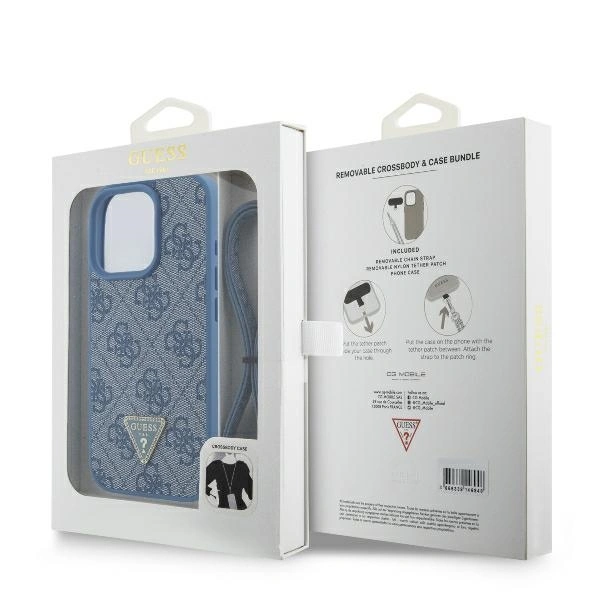 Case Guess GUHCP16LP4TDSCPB Apple iPhone 16 Pro hardcase Leather Metal Logo Strass Crossbody blue