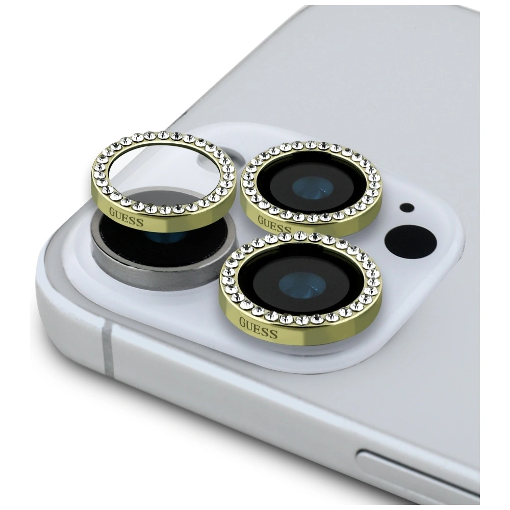 Guess BP Rhinestone 2in1 set tempered glass + lens protector Apple iPhone 16 Pro Max gold