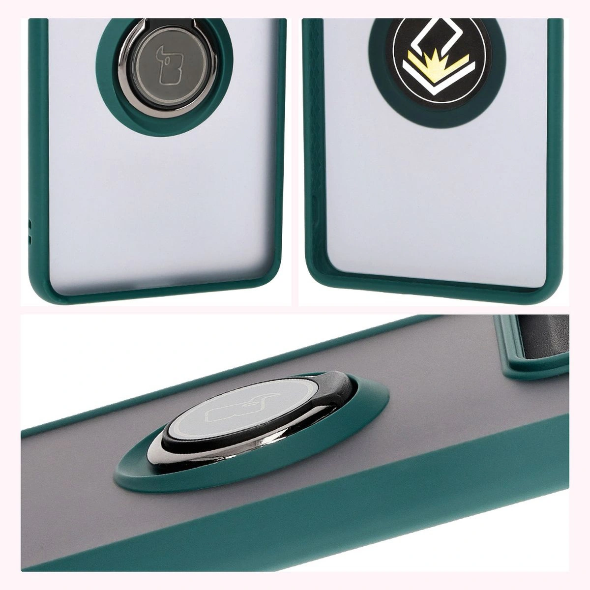 Bizon Case Hybrid Ring Motorola Edge 50 Pro smoky with a dark green frame