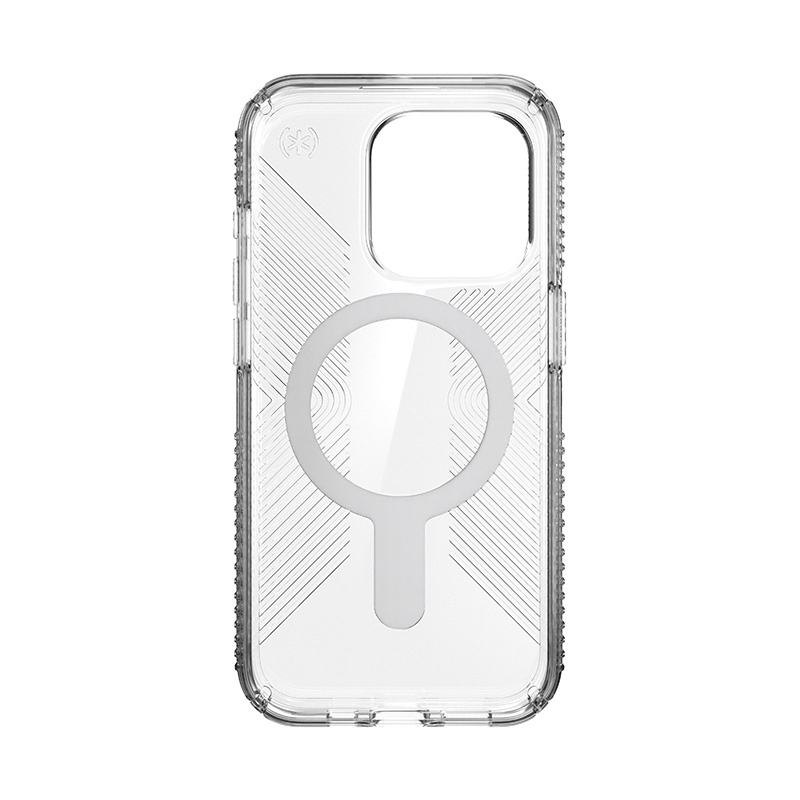 Speck Presidio Perfect-Clear Grip ClickLock MagSafe Apple iPhone 15 Pro (Clear/Chrome Finish/Serene Silver)