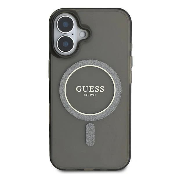 Guess GUHMP16MHFGEREK Apple iPhone 16 Plus hardcase IML Glitter Circle MagSafe black