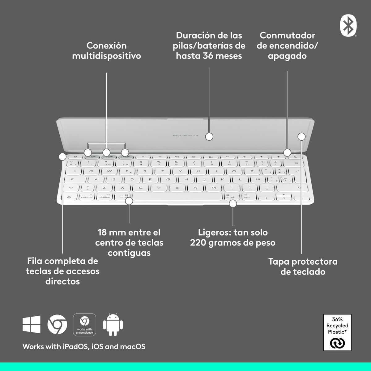 Bluetooth Keyboard Logitech 920-013011 Spanish Qwerty Grey White/Grey