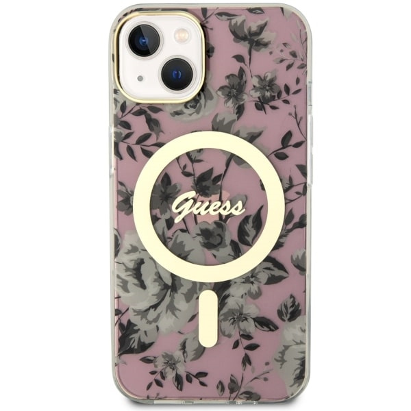 Guess GUHMP14MHCFWSP Apple iPhone 14 Plus pink hardcase Flower MagSafe